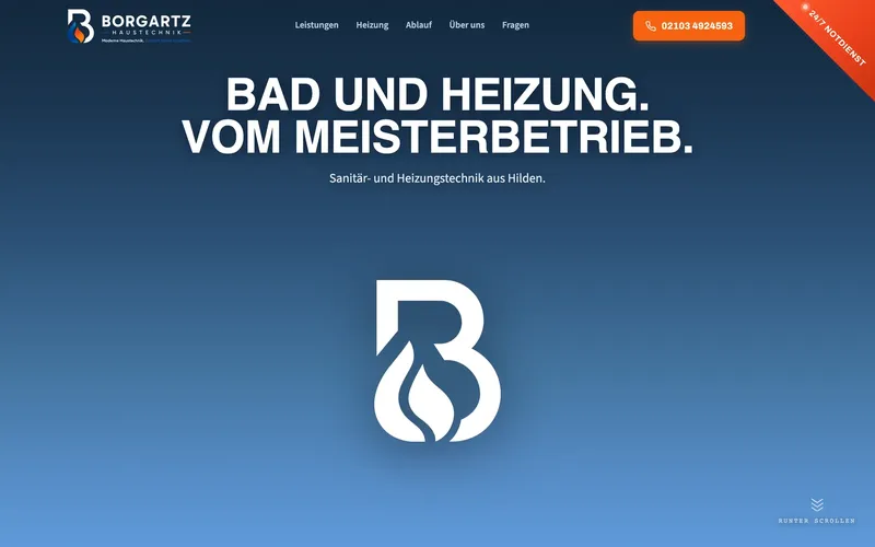 Website der Borgartz Haustechnik in Hilden